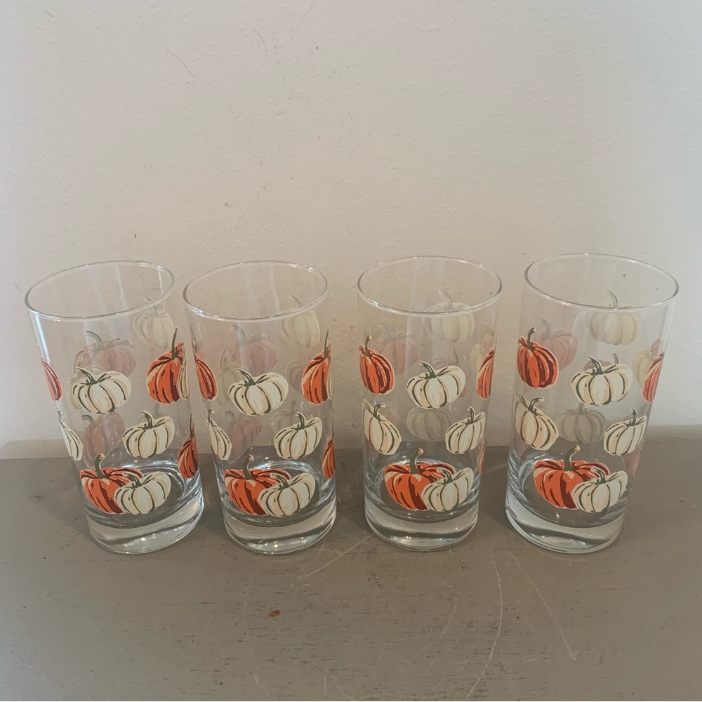 Four VTG Greenbrier Libbey Pumpkin Tumbler Glasses